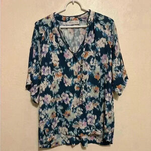 Women’s Anna Kay Blue Floral Blouse Size L